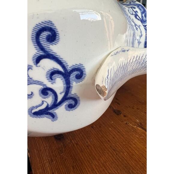 Antique Blue + White Pitcher 11.5" Porcelain Vase Samuel Alcock & Co 1840s - Picture 6 of 9